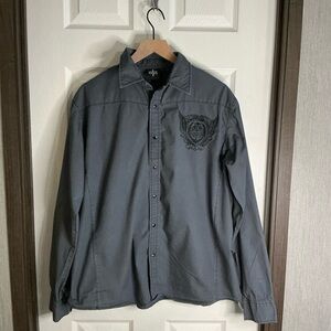 Edify Gray Button-Up Shirt with Embroidered Logo Size Large